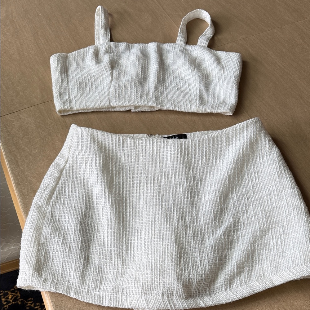 LULUS White Textured Two-Piece Skort Set Size XL